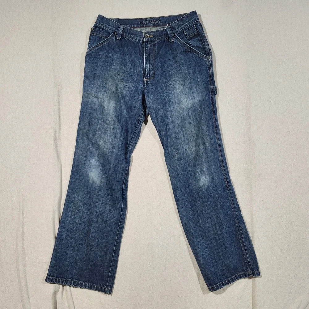 Old Navy Y2K Mens Loose Painter Jeans Blue 100% Cotton Utility Carpenter 33x34